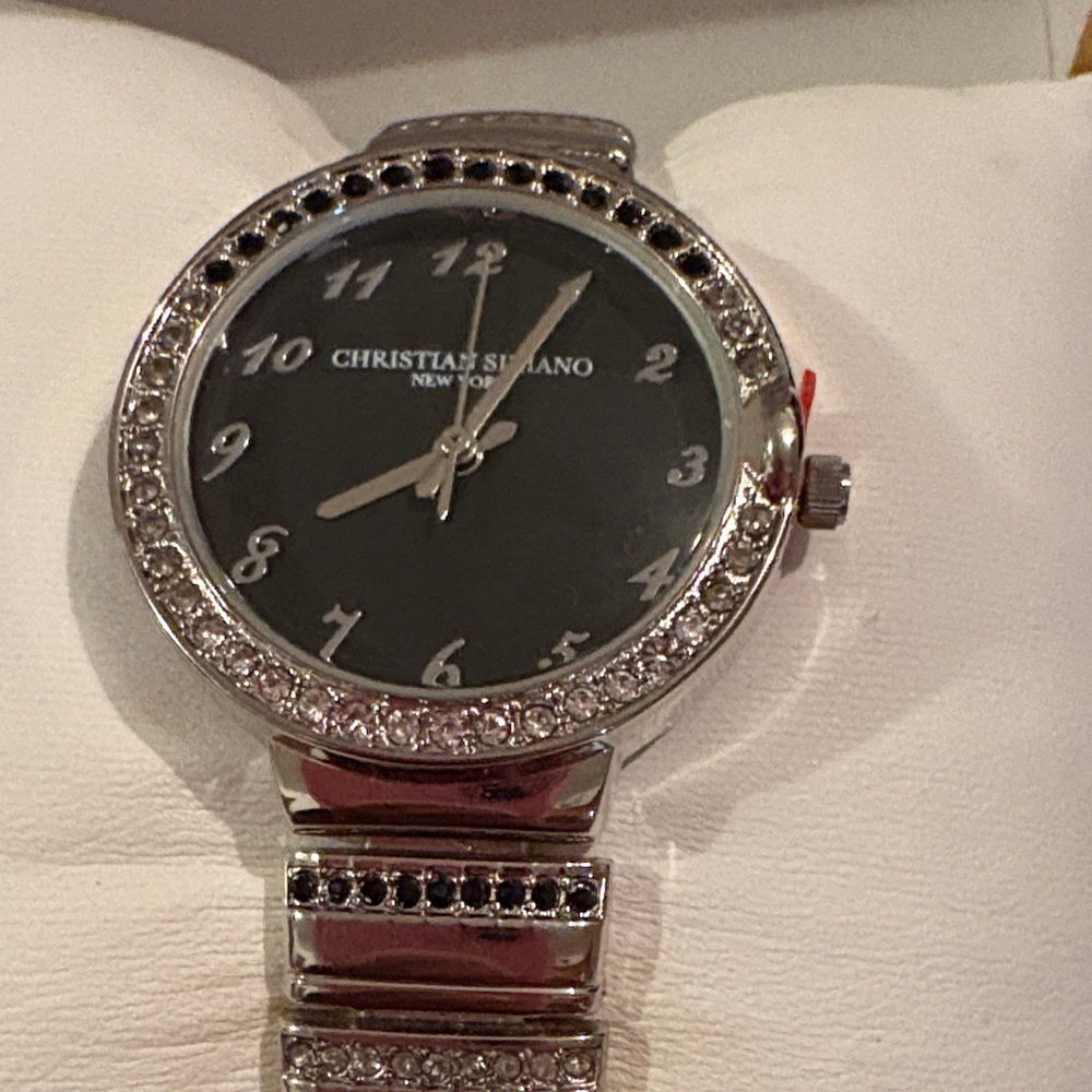 Christian Siriano Silver and Black Watch with Sparkling Accents